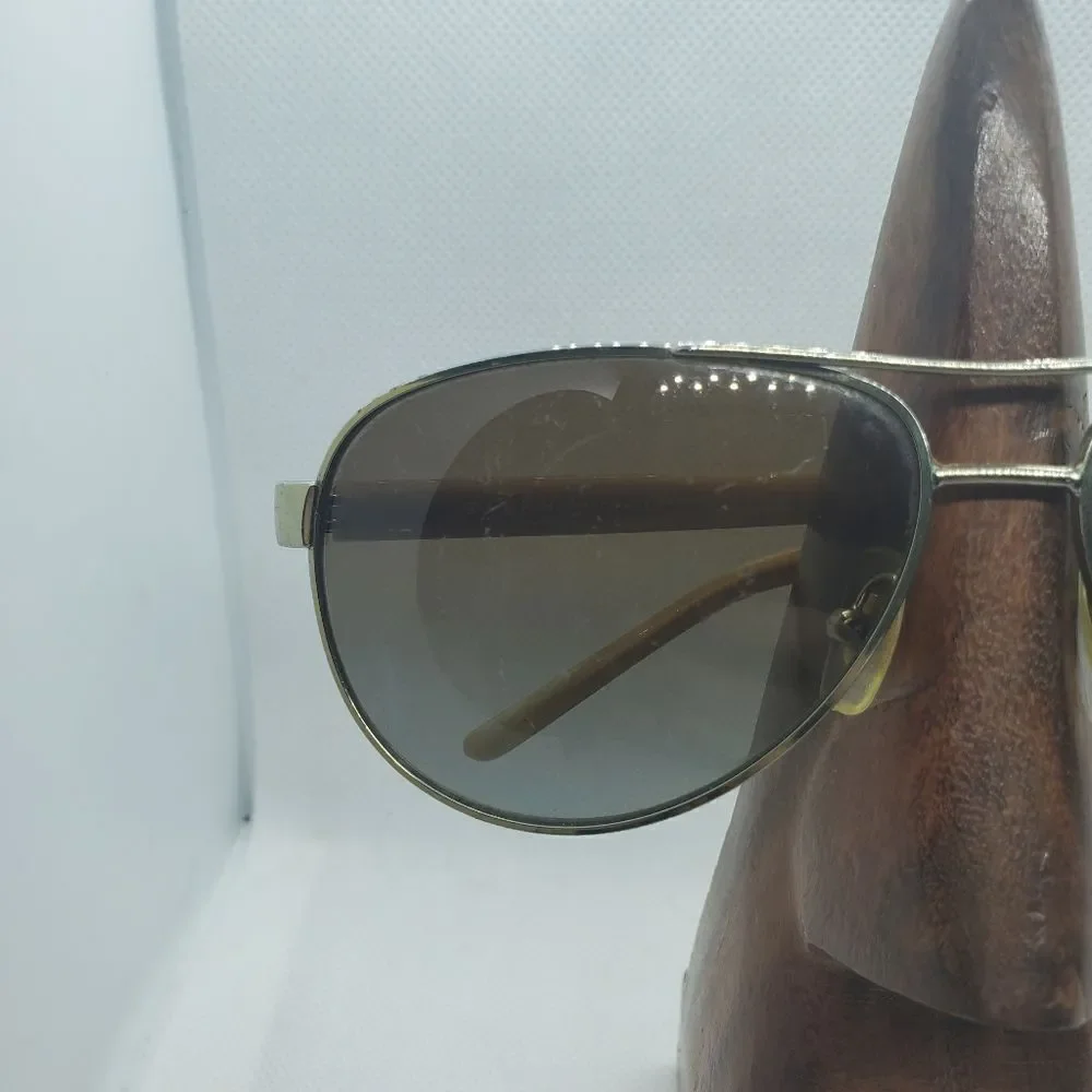 Ralph Lauren Polarized Silver & Tan Aviator Sunglasses